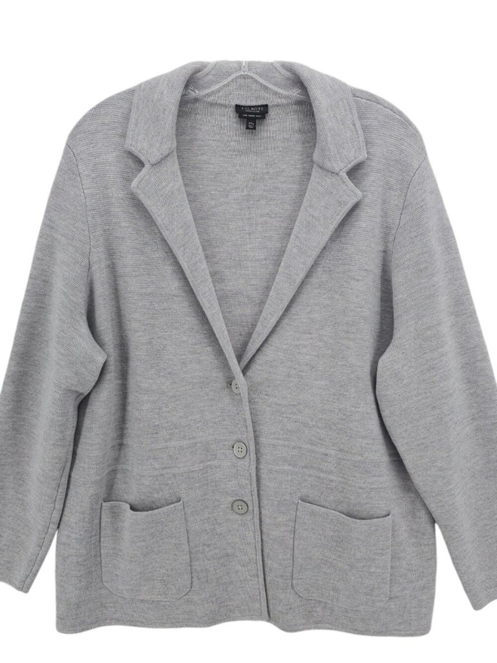 TALBOTS 100% Pure Merino Wool Sweater Blazer Cardigan Gray Heather 2XP